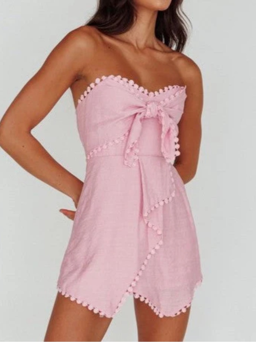 One and Only Collective Pink Pom-Pom Trim Romper Size XS
